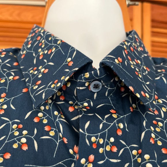 FRENCH CROWN MEN'S SZ 44 COTTON SS FLORAL DRESS SHIRT - Picture 5 of 10